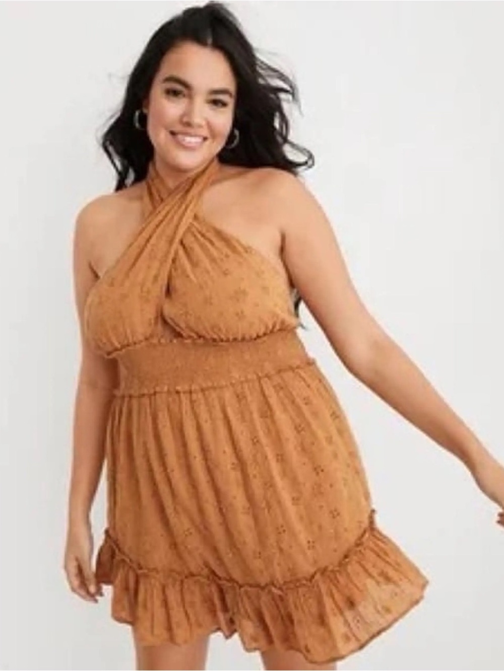 aerie Rust Halter Ruffle Mini Dress - Picture 2 of 8